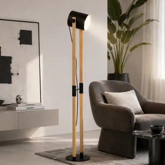 Prezzo Conveniente Piantana lampada da terra in legno con spot nero da lettura eglo hornwood