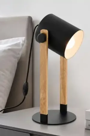 Lampada da comodino di legno con diffusore nero per camera da letto eglo hornwood Bestseller