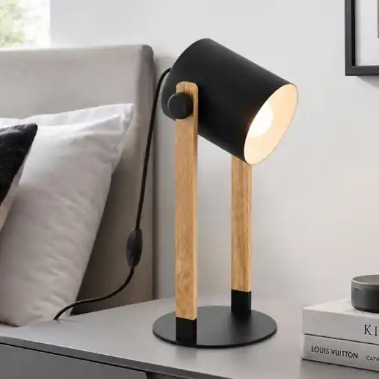 Lampada da comodino di legno con diffusore nero per camera da letto eglo hornwood Bestseller