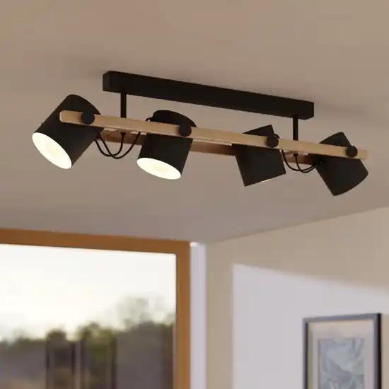 Miglior Prezzo Plafoniera da soffitto in legno con faretti neri orientabili eglo hornwood
