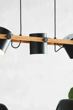 Promozione Lampadario in legno con 3 faretti neri a sospensione per cucina eglo hornwood