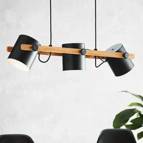 Promozione Lampadario in legno con 3 faretti neri a sospensione per cucina eglo hornwood
