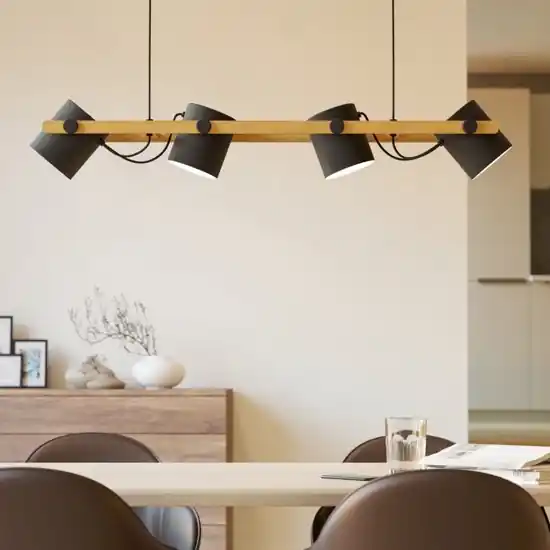 Lampadario a sospensione di legno con faretti neri per cucina sala da pranzo eglo hornwood Prezzo Di Fabbrica