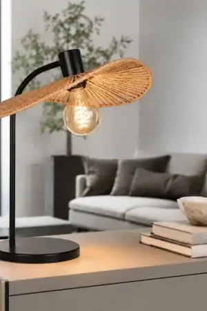 Offerta Del Giorno Lampada da tavolo rustica paralume di corda tessuto marrone eglo siruela