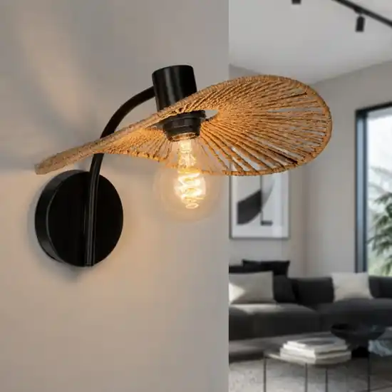 Applique da parete rustico cappello paralume fili di tessuto marrone eglo siruela Prezzo Basso