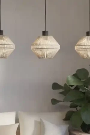 Direttamente Dal Produttore Lampadario 3 pendenti a diamante di canapa crema eglo midsumer per sala da pranzo