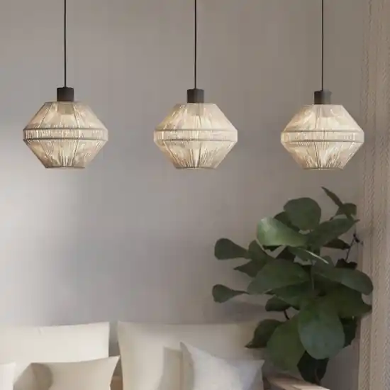 Direttamente Dal Produttore Lampadario 3 pendenti a diamante di canapa crema eglo midsumer per sala da pranzo