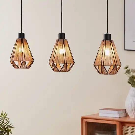 Lampadario con 3 pendenti a sospensione di tessuto intrecciato nero marrone eglo adwickle Affare