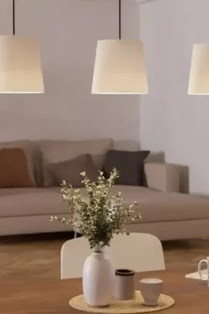 Consegna Rapida Lampadario 3 pendenti di tessuto bianco per sala da pranzo eglo febres