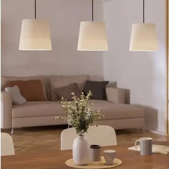 Consegna Rapida Lampadario 3 pendenti di tessuto bianco per sala da pranzo eglo febres