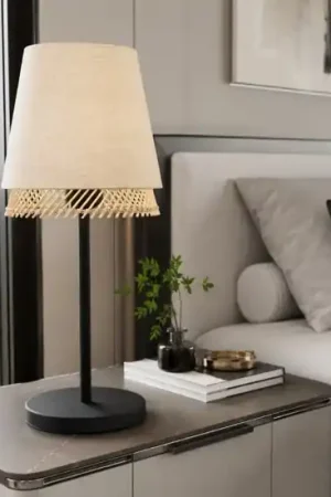 Spedizione Espresso Abat-jour lampada da comodino con paralume lino legno eglo tabley per camera da letto