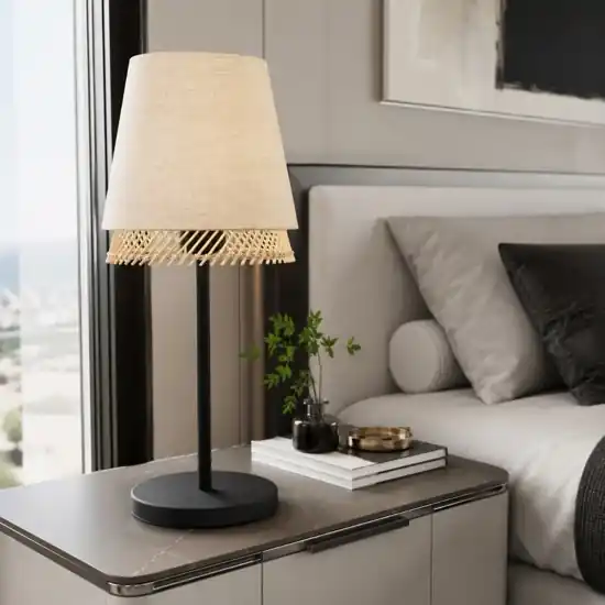 Spedizione Espresso Abat-jour lampada da comodino con paralume lino legno eglo tabley per camera da letto