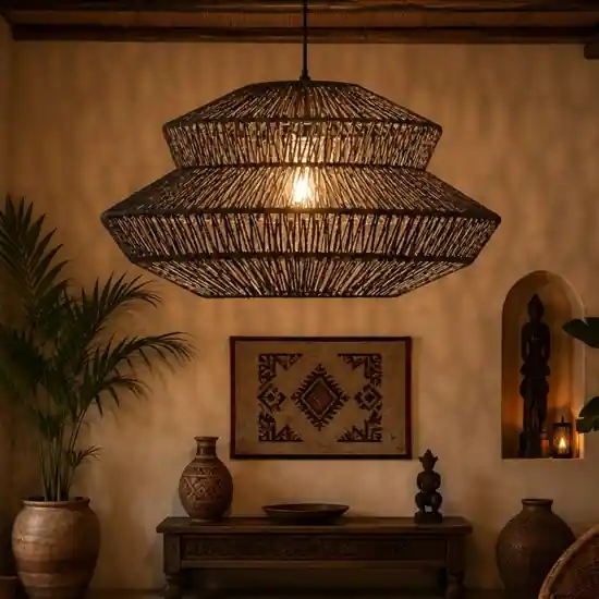 Lampadario di rattan nero 50 cm per soggiorno Direttamente Dal Produttore