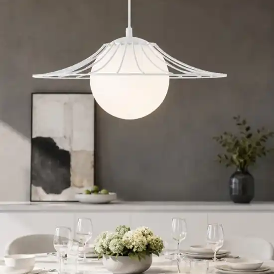 Prezzo Ridotto Lampadario bianco per cucina moderna cappello in metallo sfera in vetro
