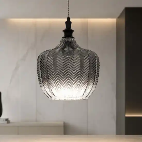 Lampada a sospensione in vetro rigato fume design contemporaneo Offerta Limitata