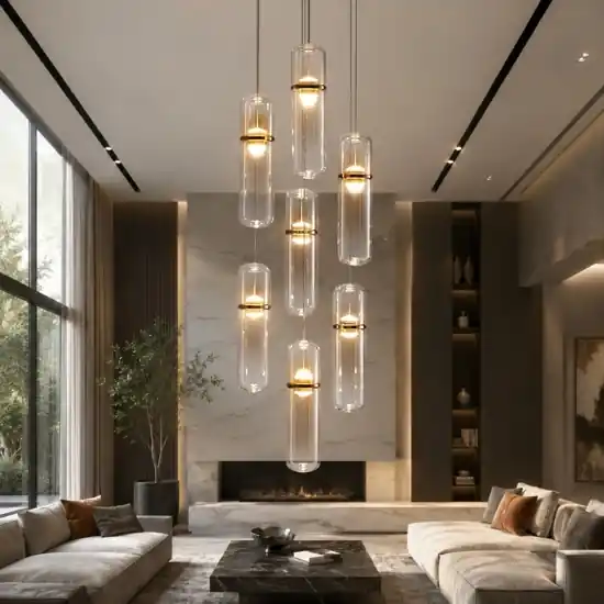 Non Perdere Lampadario elegante per soggiorno moderno capsule in vetro ambra led biemissione