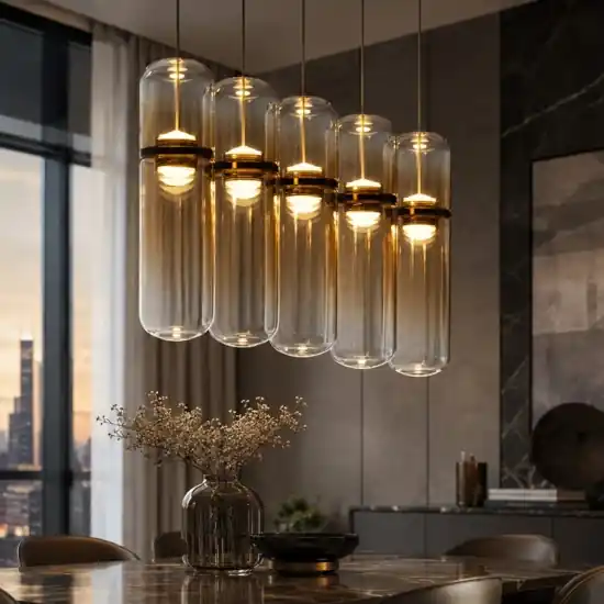 Popolare Lampadario 4 luci capsule di vetro ambra pendenti led dimmerabile design moderno
