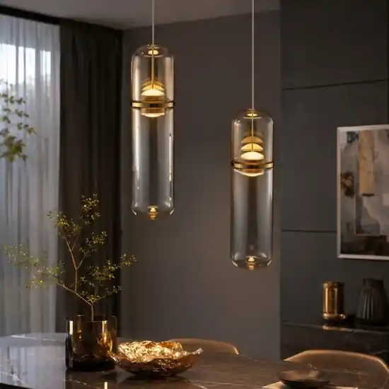 Offerta Lampo Lampadario 2 pendenti in vetro capsule ambra led 3000k per soggiorno moderno