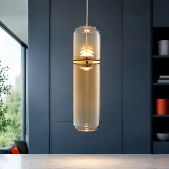 Ultima Occasione Lampada a sospensione design moderna capsula in vetro ambra led 3000k dimmerabile