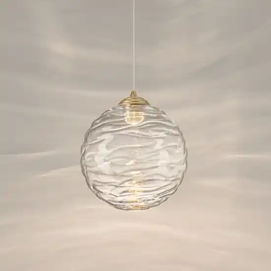 Lampada a sospensione oro sfera ondulata trasparente led 3000k per comodini camera da letto Nuovo Arrivo