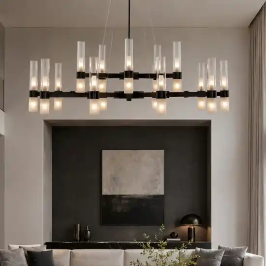 Offerta Del Giorno Grande lampadario dal design moderno nero con vetri tubolari per salone 30 luci