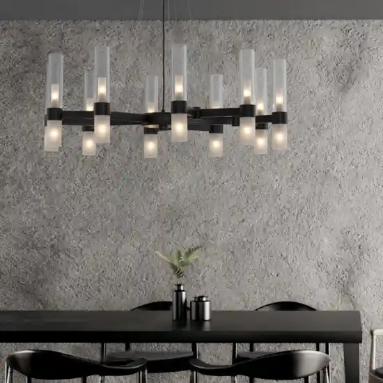 Lampadario nero design moderno 20 luci vetri tubolari per soggiorno Novità