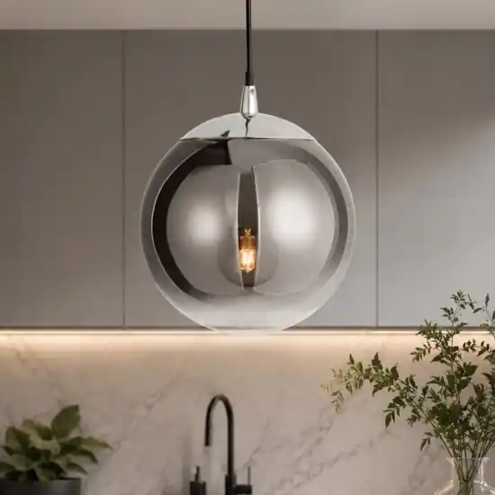 Lampada a sospensione sfera 20 cm boccia di vetro cromo specchiato Prezzo Scontato