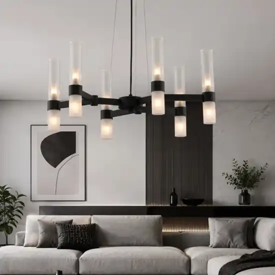 Lampadario moderno nero vetri tubolari bianchi design per soggiorno 12 luci Prezzo Di Fabbrica