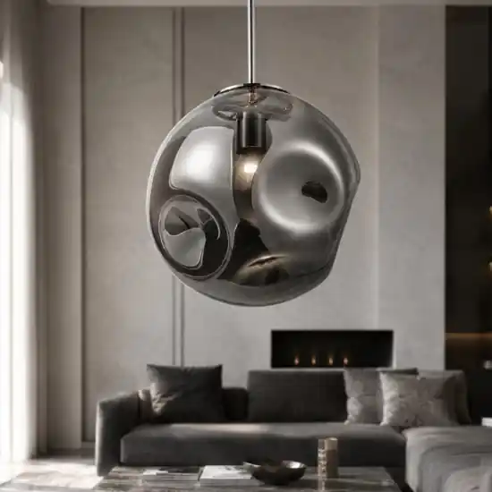 Promozione Esclusiva Lampada a sospensione sfera di vetro martellato fume 30 cm design moderna
