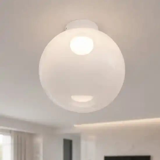 Plafoniera boccia di vetro bianco sfumato 30 cm moderna led 9w 3000k dimmerabile Sconto