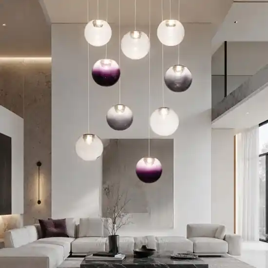 Pagamento Sicuro Lampadario sfere pendenti in vetro opale viola fume led 46w 3000k dimmerabile per soggiorno
