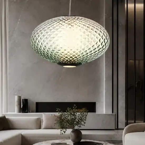 Lampadario sfera a sospensione di vetro verde sfumato led 12 w 3000k dimmerabile Ordina Subito