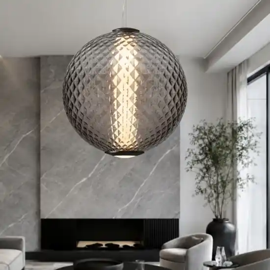 Professionale Lampadario sfera di vetro marrone sfumato trasparente led 20w 3000k dimmerabile