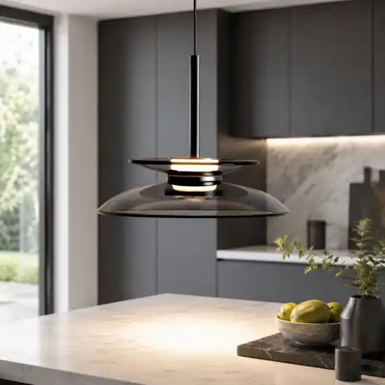 Lampada a sospensione led 10w dimmerabile piatto vetro fume per isola cucina Spedito Oggi