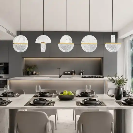Lampadario con pendenti di marmo bianco e vetro design per tavolo sala da pranzo Quantità Limitata