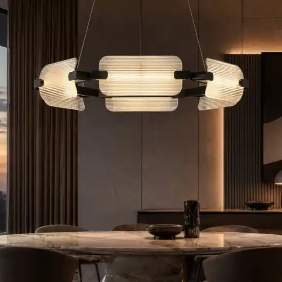 Must-Have Lampadario nero circolare in vetro design moderno per soggiorno elegante