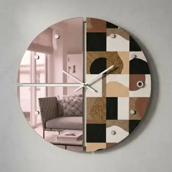Orologio rotondo a parete moderno specchio rosa carta da parati 80cm Sconto