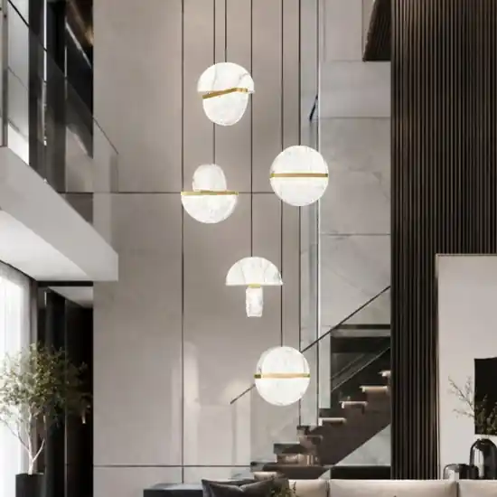 Lampadario con pendenti in marmo bianco e vetro design moderno per soggiorno Offerta Limitata