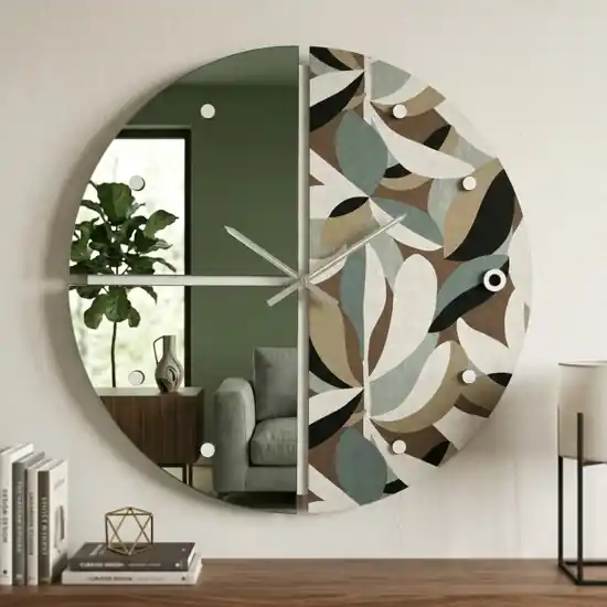 Ultima Occasione Orologio tondo a parete specchio verde carta da parati per soggiorno 80cm