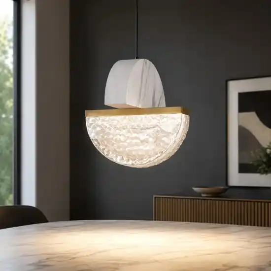 Promozione Lampada a sospensione led marmo bianco vetro design contemporaneo per comodini
