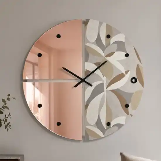 Bestseller Orologio da parete rotondo moderno specchio rosa carta da parati ficus grigio 80cm