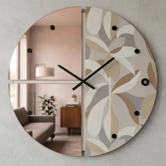 Prezzo Ridotto Grande orologio da parete moderno rotondo effetto specchio rosa e carta da parati 100cm