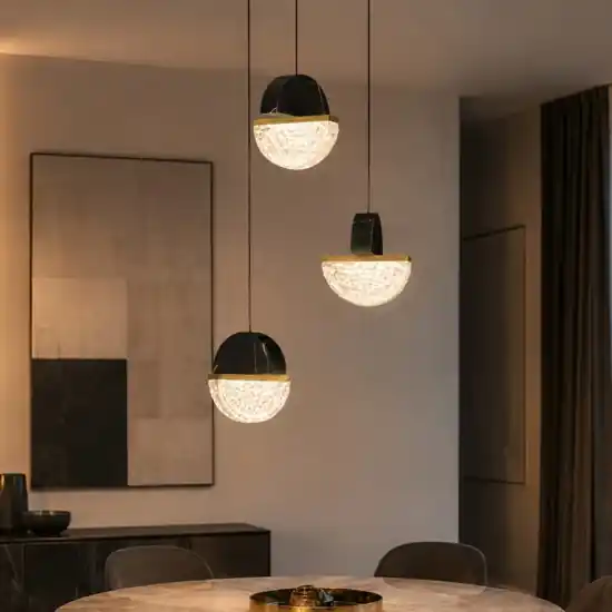 Lampadario 3 pendenti a sospensione marmo nero vetro effetto nuvola per sala da pranzo moderna Soddisfatti O Rimborsati