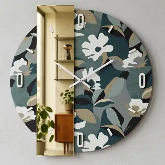 Grande orologio a parete specchio oro moderno carta da parati nives verde 80 cm Spedizione Espresso