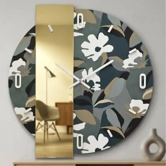 Orologio rotondo moderno da parete specchio oro carta da parati nives verde per cucina 60cm Ordina Subito