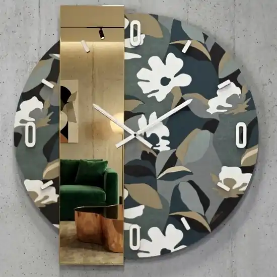 Grande orologio rotondo moderno per soggiorno carta da parati e specchio oro 100cm Economico