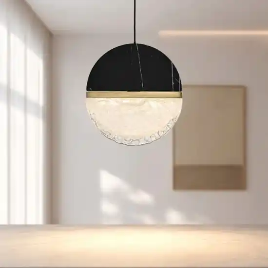 Lampada a sospensione marmo nero vetro effetto nuvola orientabile metallo oro per comodino Subito Disponibile