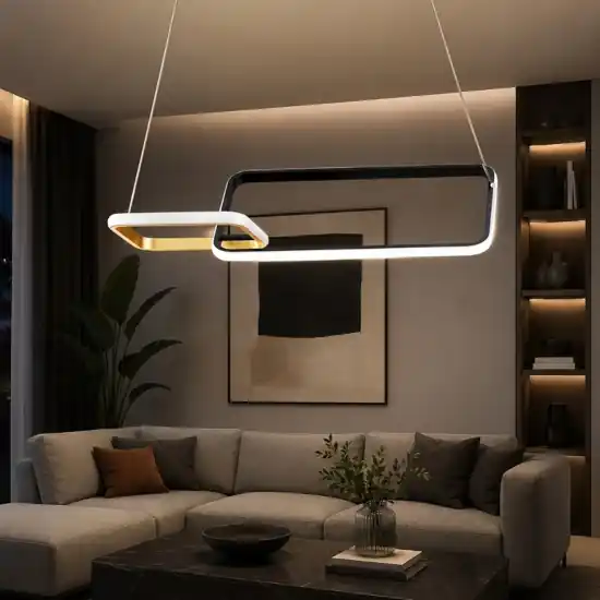 Prezzo Scontato Lampadario a sospensione per soggiorno design moderno rettangoli nero oro led dimmerabile