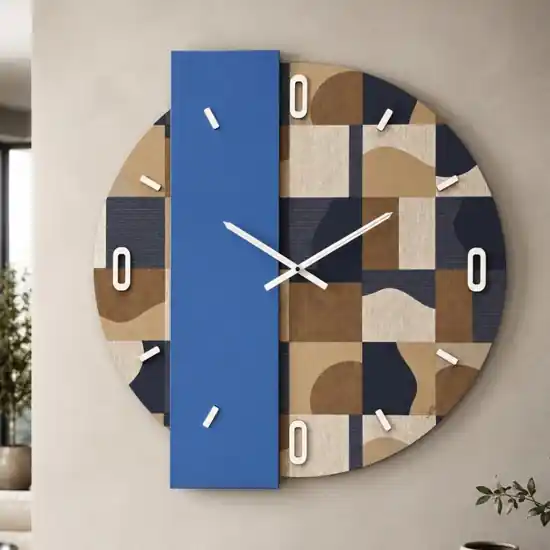 Promo Stagionale Grande orologio moderno carta da parati e specchio blu rotondo 100cm
