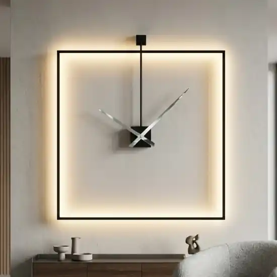 Pagamento Sicuro Grande orologio quadrato a parete moderno retroilluminato nero 80x80